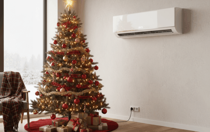 Christmas tree next to air conditioning unit in Portsmouth home