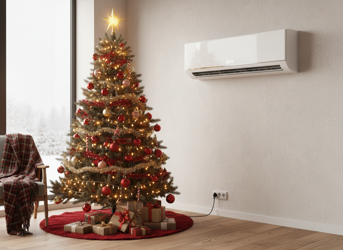 Christmas tree next to air conditioning unit in Portsmouth home