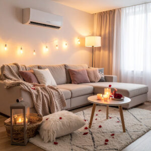 Cosy living room home with Air Conditioning Services in Portsmouth keeping the space warm on Valentine’s Day